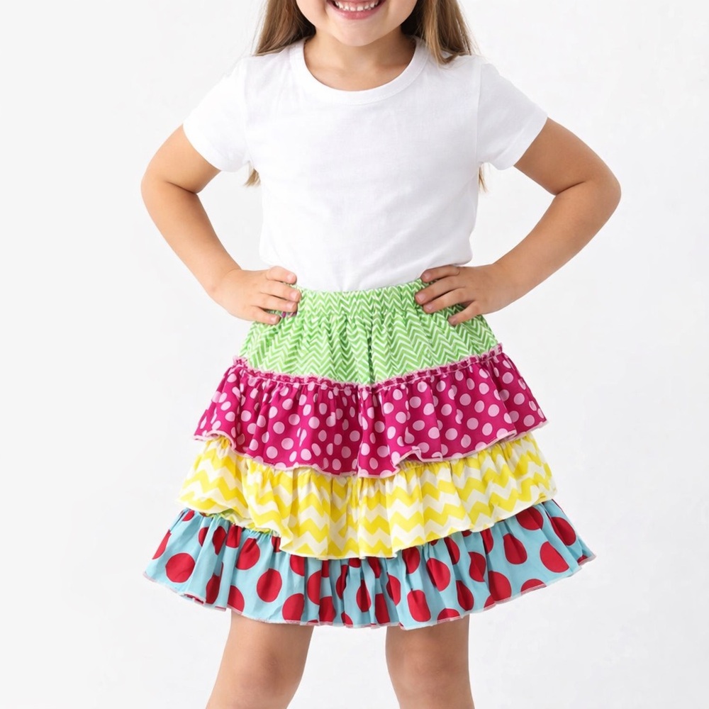 Natalie Grant Girls Tiered Ruffle Skirt Colorful Print Size 5